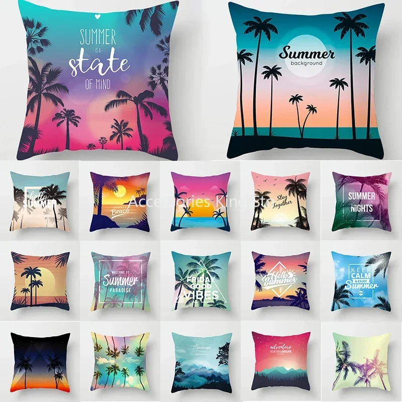 

45x45cm Summer Beach Pillowcase Palm Tree Leaves Plant Pillow Case Sofa Home Decoration Car Waist Throw Cushion Cover