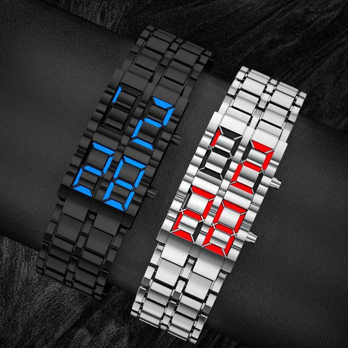 Fashion Mens Digital Lava Wrist Watch Men Black Full Metal Red Blue LED Display Watches Gifts for Male Boy Sport Creative Clock