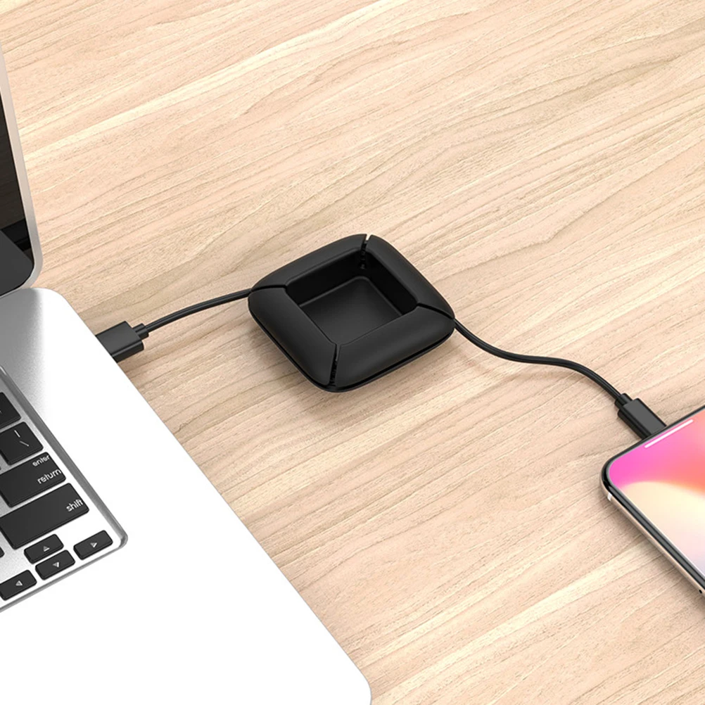 

Multi Function Mobile Phone Data Cable Headphone Cable Winder Silicone Wire Take-up Storage Box(Black)