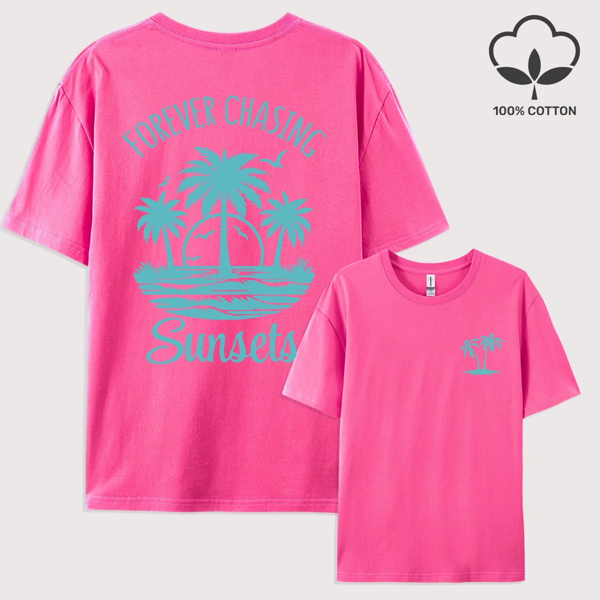 Forever Chasing Sunsets Beach Print T-Shirt Men Summer All-Match T-Shirts O-Neck Casual Short Sleeve Hip Hop Cotton Streetwear