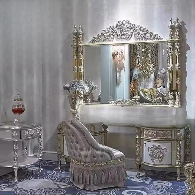 Solid wood carved dresser French luxury cosmetic table bedroom high-end dresser combination furniture