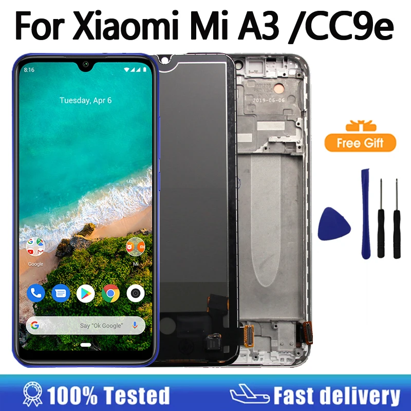 Pantalla táctil LCD AMOLED para Xiaomi Mi A3 CC9E, repuesto con Marco, montaje de pantalla LCD para Mi A3 M1906F9SH M1906F9SI