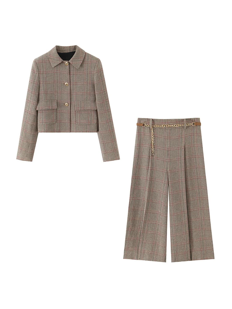 

European style new women's fashion versatile temperament bird plaid short lapel long-sleeved suit jacket shorts