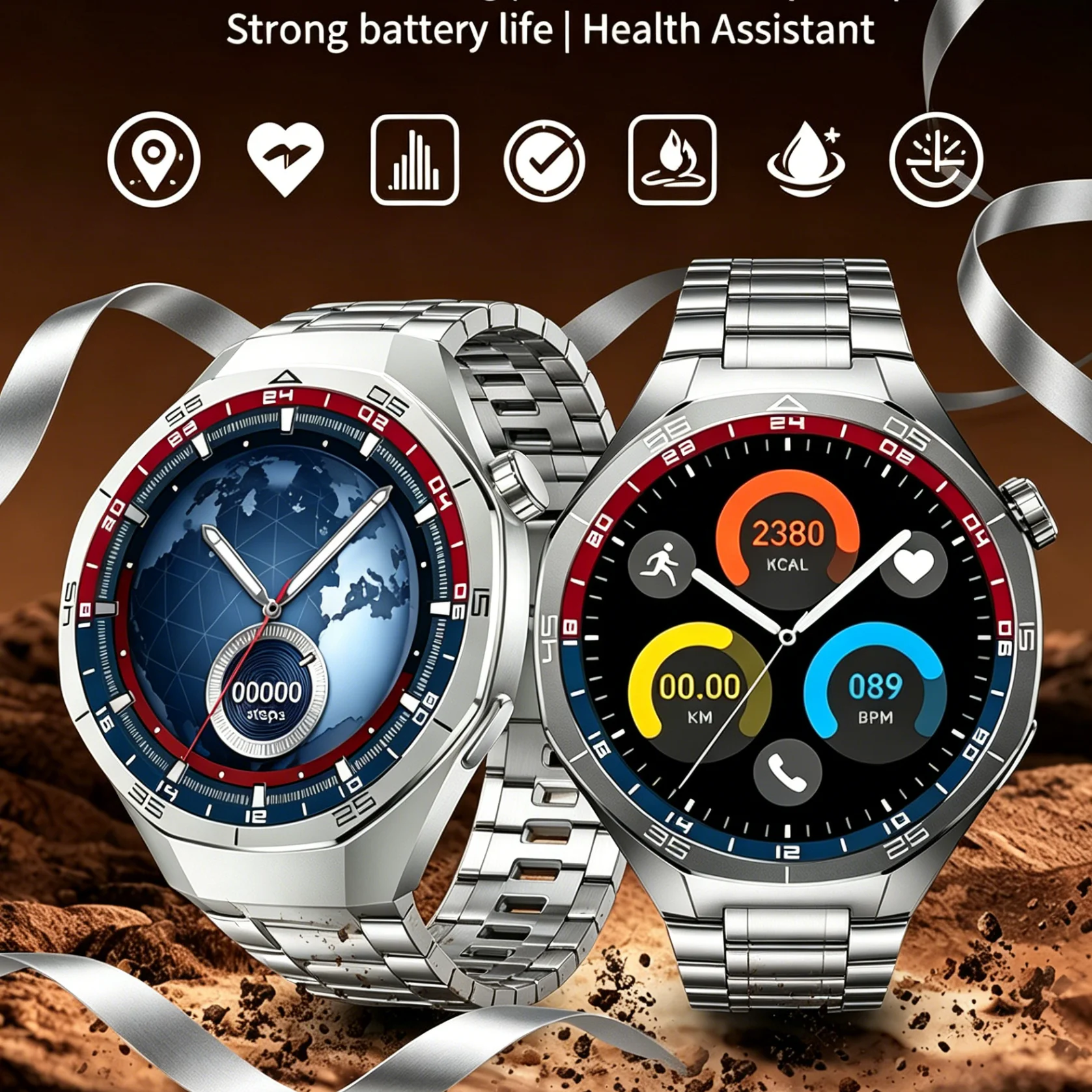 

New GPS Outdoor SmartWatch for Men Women Waterproof BT Call Health Monitor Ultra Large Screen Two Straps Sport Smart Watch 2026