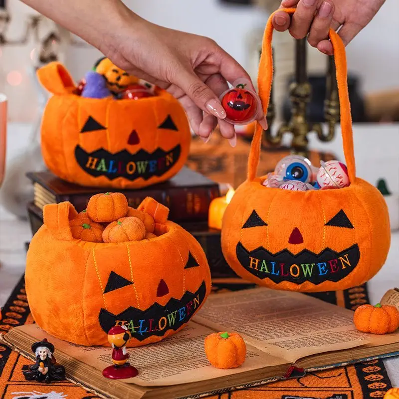 Halloween Pumpkin Candy Bag Trick or Treat Bucket Candy Handbag Portable Halloween Party Gift Storage Basket Cosplay Gift