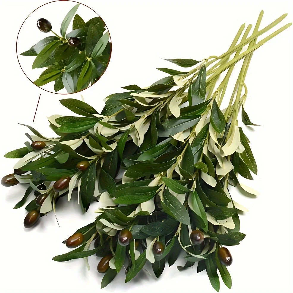 Lebensechte Künstliche Olivenzweige, DIY-Kränze, Heim- und Außendekoration, Hochzeits-Party-Vasenarrangements, Synthetische Edelsteine, Hochzeitsdekoration