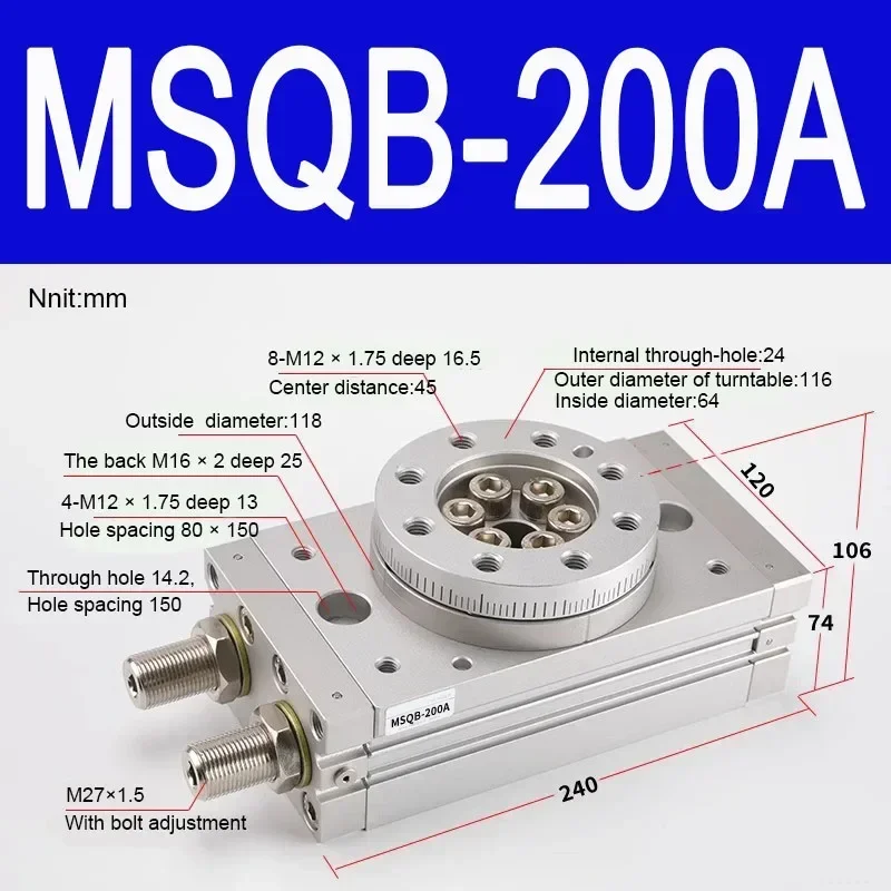 MSQB Pneumatische roterende actuator 190 °   Verstelbare zwenkrotatie voor industriële automatisering, machinesarmen - afbeelding 1