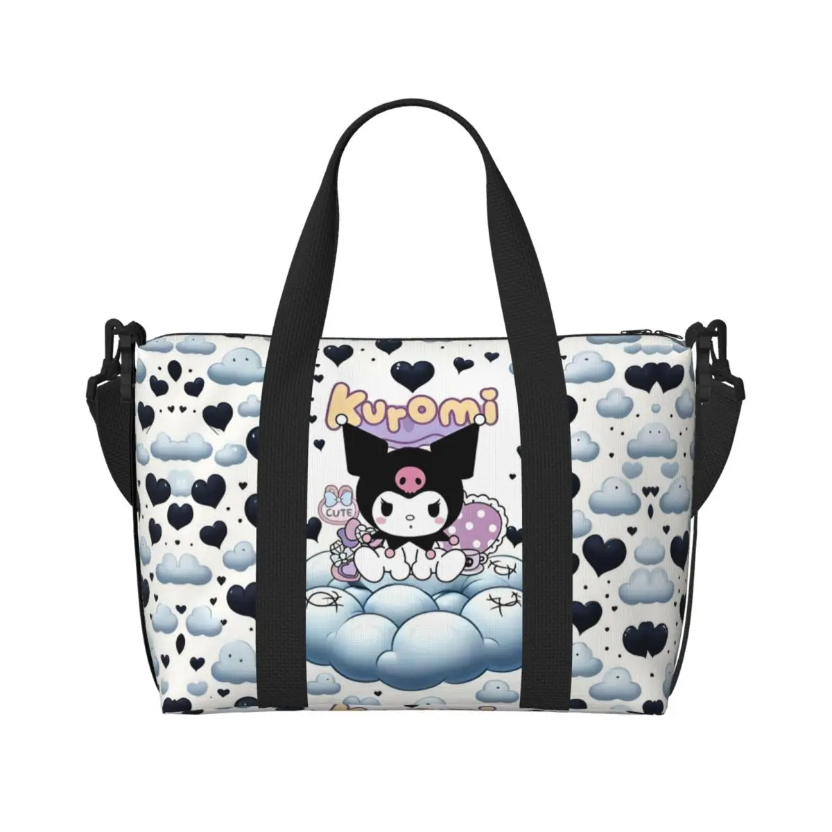 

Custom Cartoon Sanrio Kuromi Grocery Tote Shopping Bags Women Big Capacity Anime Skull Cute Beach Gym Travel Bags