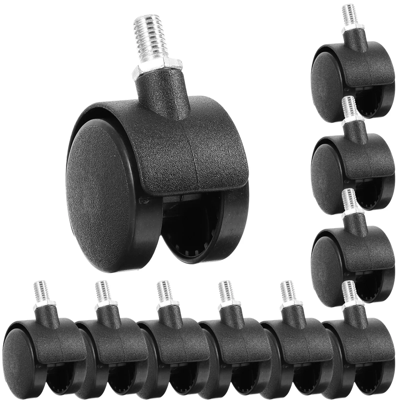 10Pcs Office Chair Casters with Threaded Stem Nylon Iron Swivel Wheels for Furniture Legs Easy