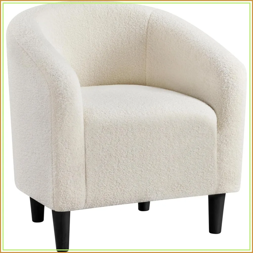 Small 25.5in Wide Sherpa Barrel Accent Chair for Bedroom, Ivory