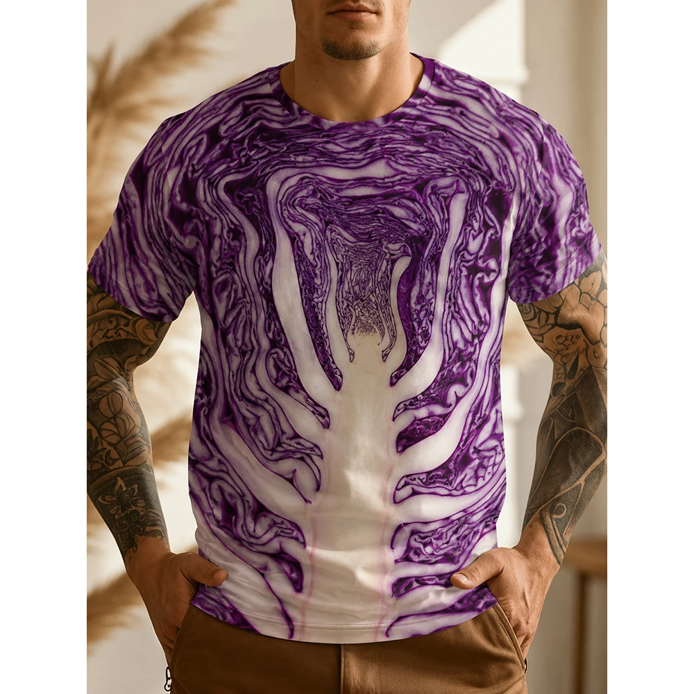 All Over 3D Printed Food Meat Pattern Fun T-shirt For Men Steak Bacon Salmon And Meat Texture Patterns Perfect For A BBQ Party
