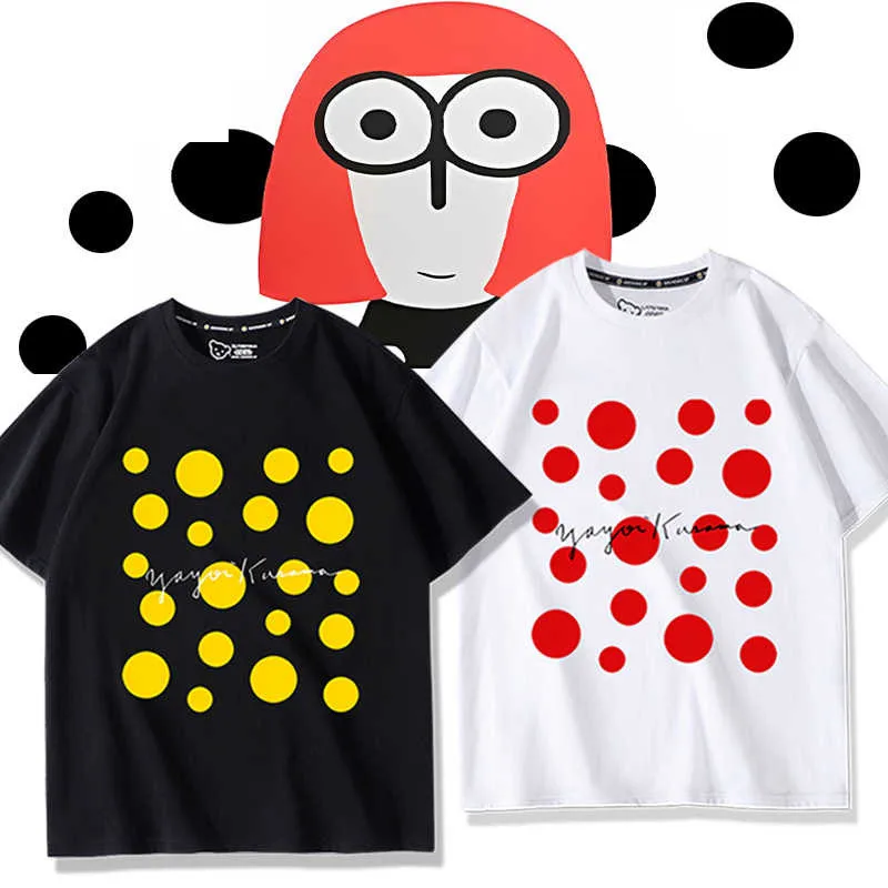 Yayoi Kusama Dots T shirt for Women 95% Cotton Printed Art Irregular Dots T-shirt Loose Short Sleeves Summer Tee Streetwear Tops