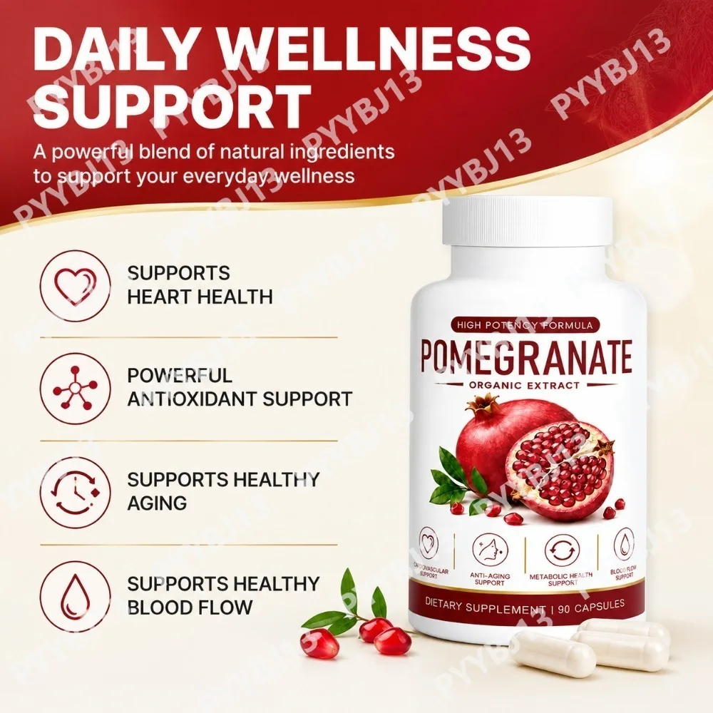 Pomegranate Extract Capsules with Grape Seed, Green Tea, Hawthorn, Beetroot, Vitamins C & E, Daily Antioxidant Support 90 Count