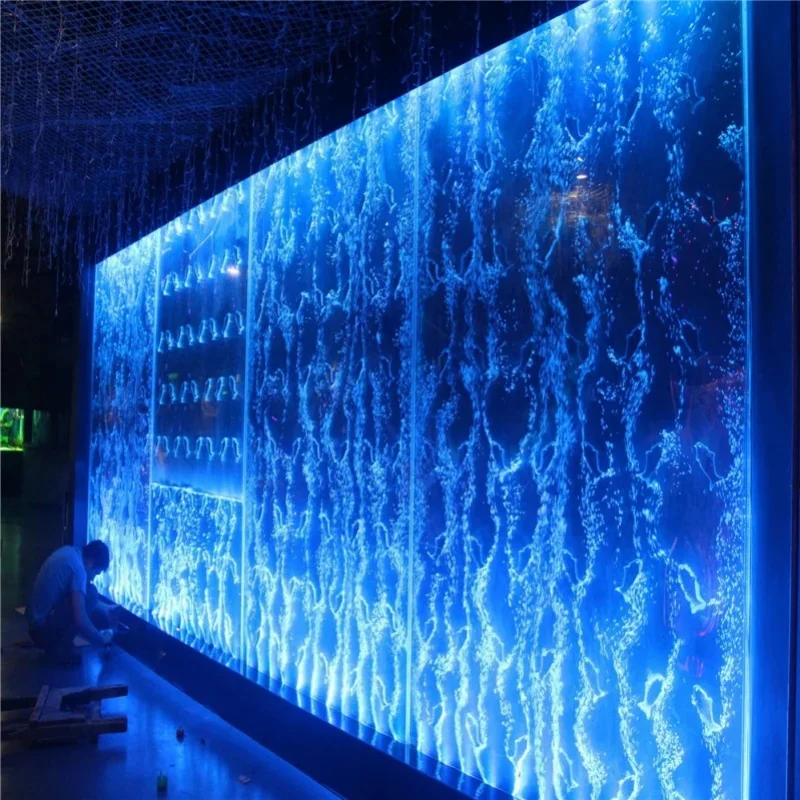 custom.Interior Design Rectangle Bubble Fountain Custom Acrylic Aquarium Wall Decor with Color Changing LED L