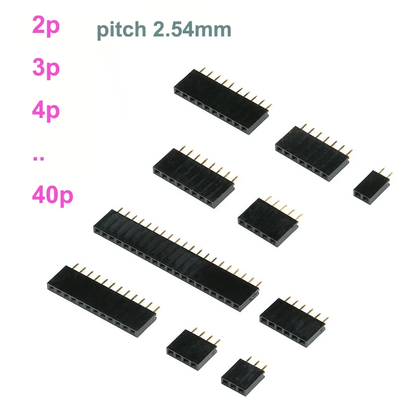 単列メス2.54mm,10個,2/3/4/5/6/7/8/9/10/11/12/13/14/15/16/17/18カーネジコネクタ/19/20/22/24/25/40 p