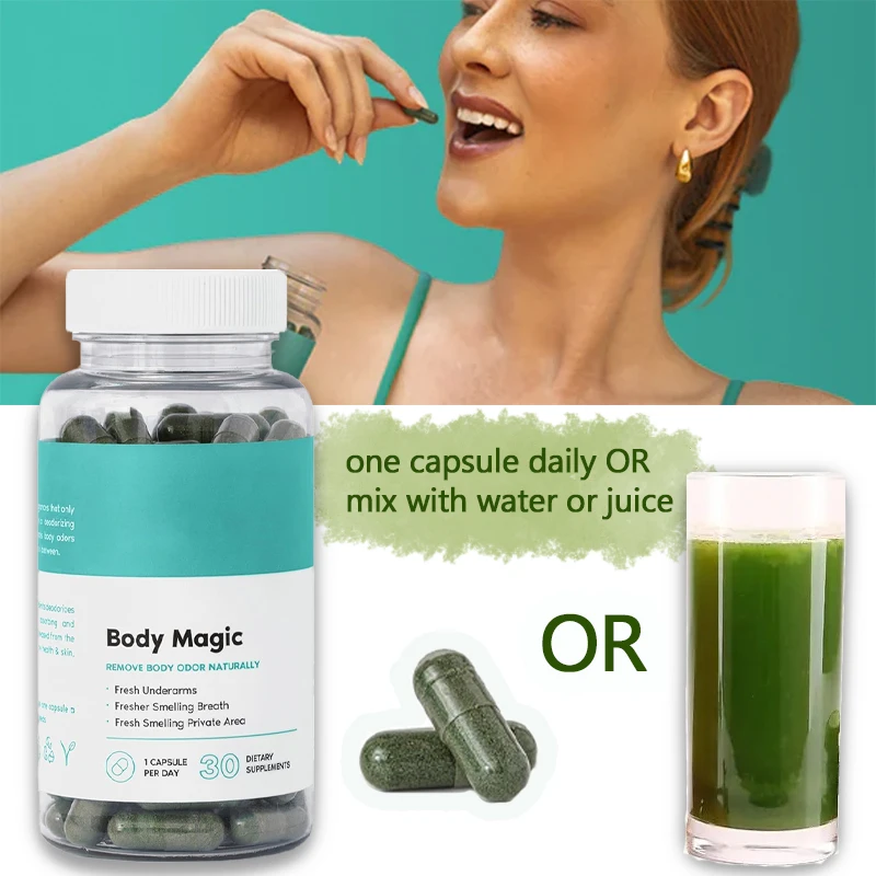 

Body Magic Chlorophyll Capsules - Vegan Detox & Digestion Support, Gut & Skin & Vaginal Health - Remove Body Odor & Vaginal Odor