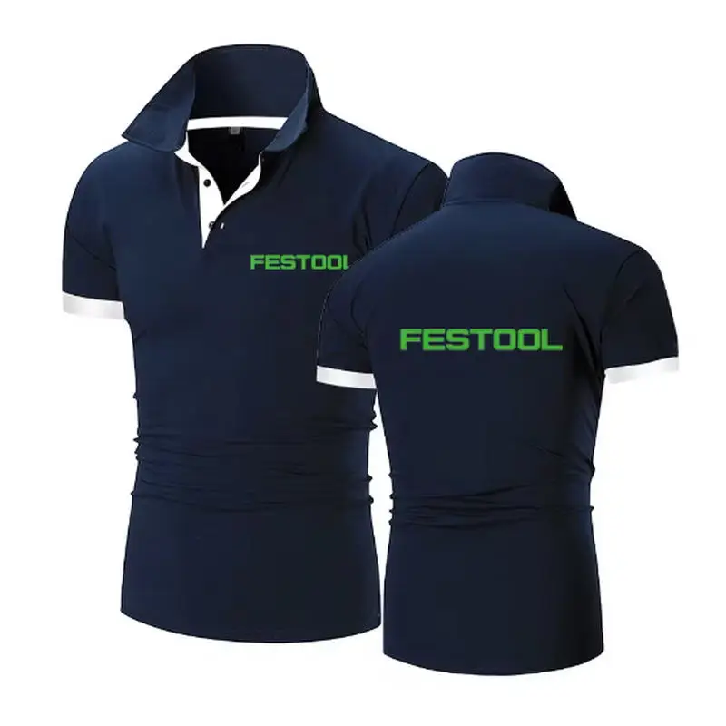 Festool Tools Printed Polo Shirt Mens 2024 Summer Solid Color Shorts Sleeve Polo Business Leisure Breathable Clothes Tee Shirt