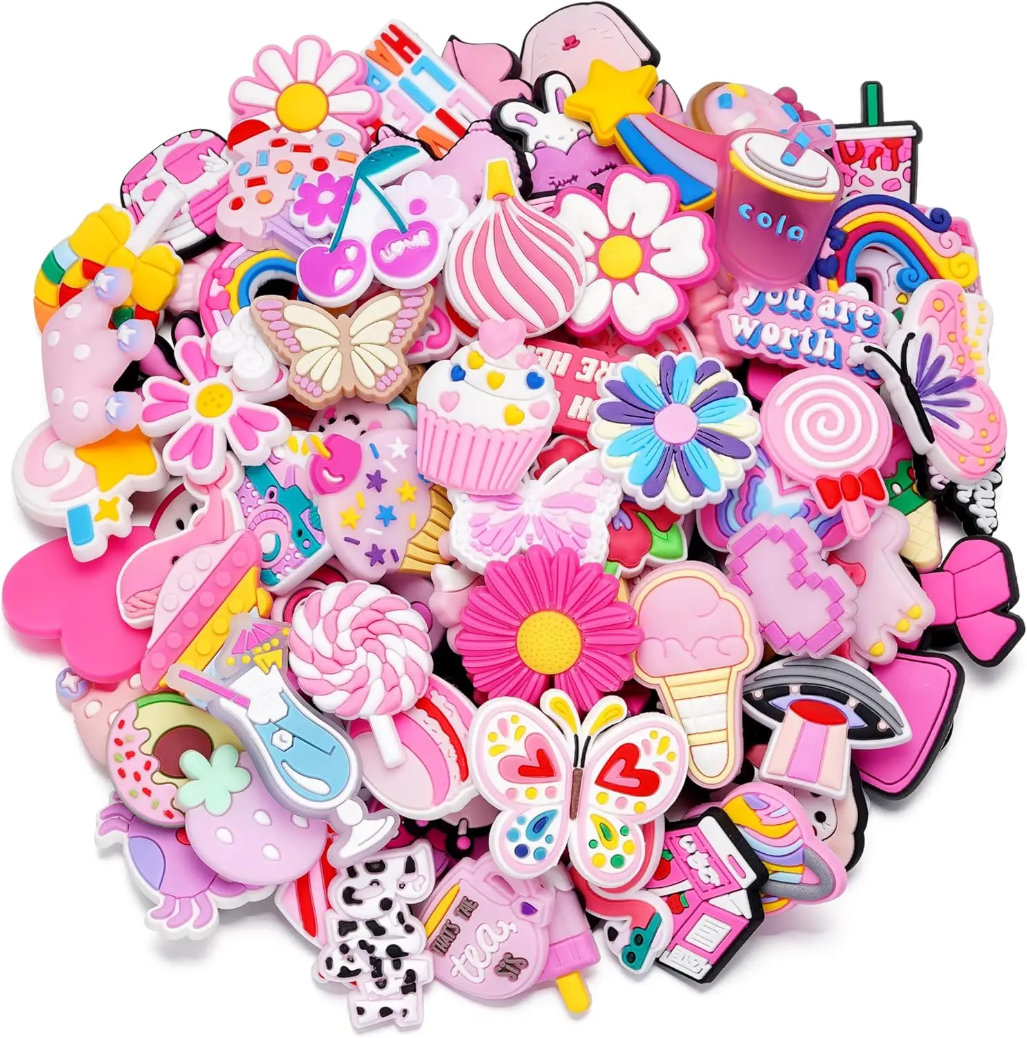 Random 10-100Pcs Pink Series Shoe Charms For Sandals,Shoe Decoration Accessories Shoe Pins Great Gift For Men Women