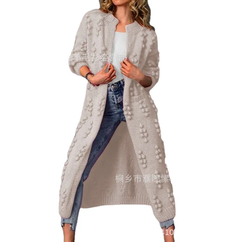 Vrouwen Gebreid Lang Vest Truien Volledige Mouwen Gesplitst Casual Jumpers Dot V-hals Dikke Warme Trui Herfst Winter 2024