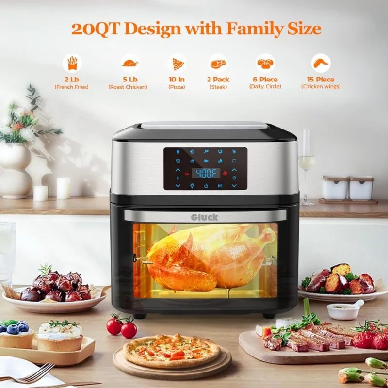 Air Fryer Oven Large 20 QT, 10-in-1 Combo with Window for Family, Air Fryer Toaster Oven with Rottisserie Racks & Cookbook