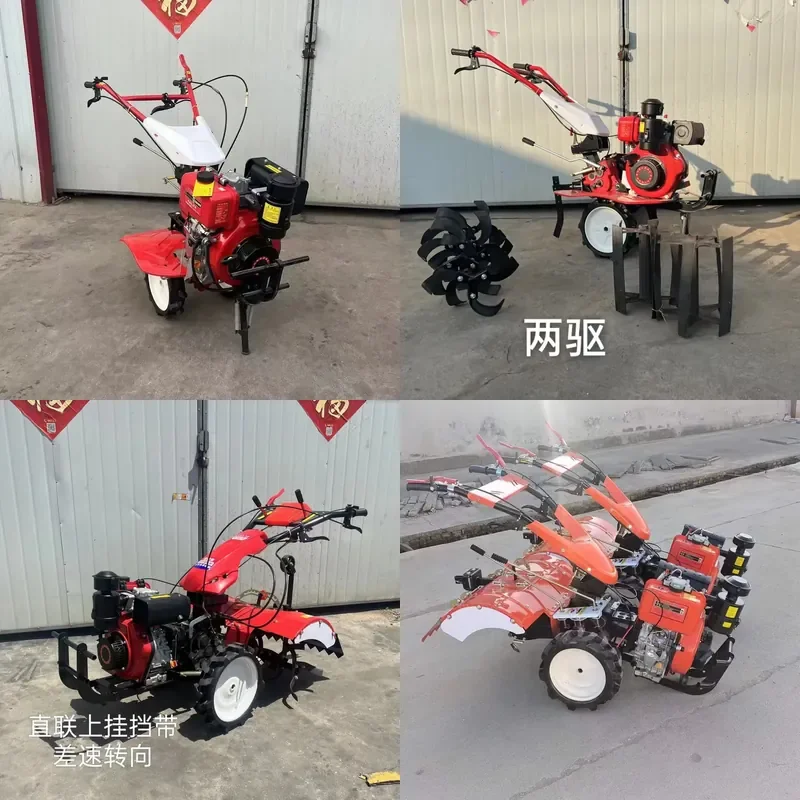 Four-wheel drive  diesel self-propelled micro-tiller for farmland orchard loosening weeding and trenching