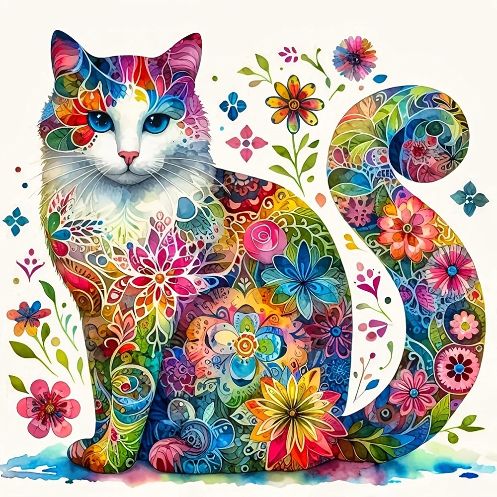 EverShine Diamant-Malerei Katze und Blume DIY 5D Vollbesatz Mosaik Tier-Stickerei Kätzchen-Bild mit Strasssteinen zur Heimdekoration