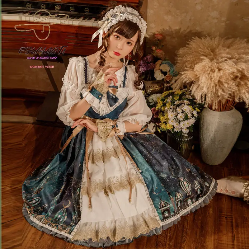 

Lantern Night Slip Dress Genuine Skirt Jsk Original Palace Style Retro Elegant Long Lolita Dress Girl's Clothes Free Shipping