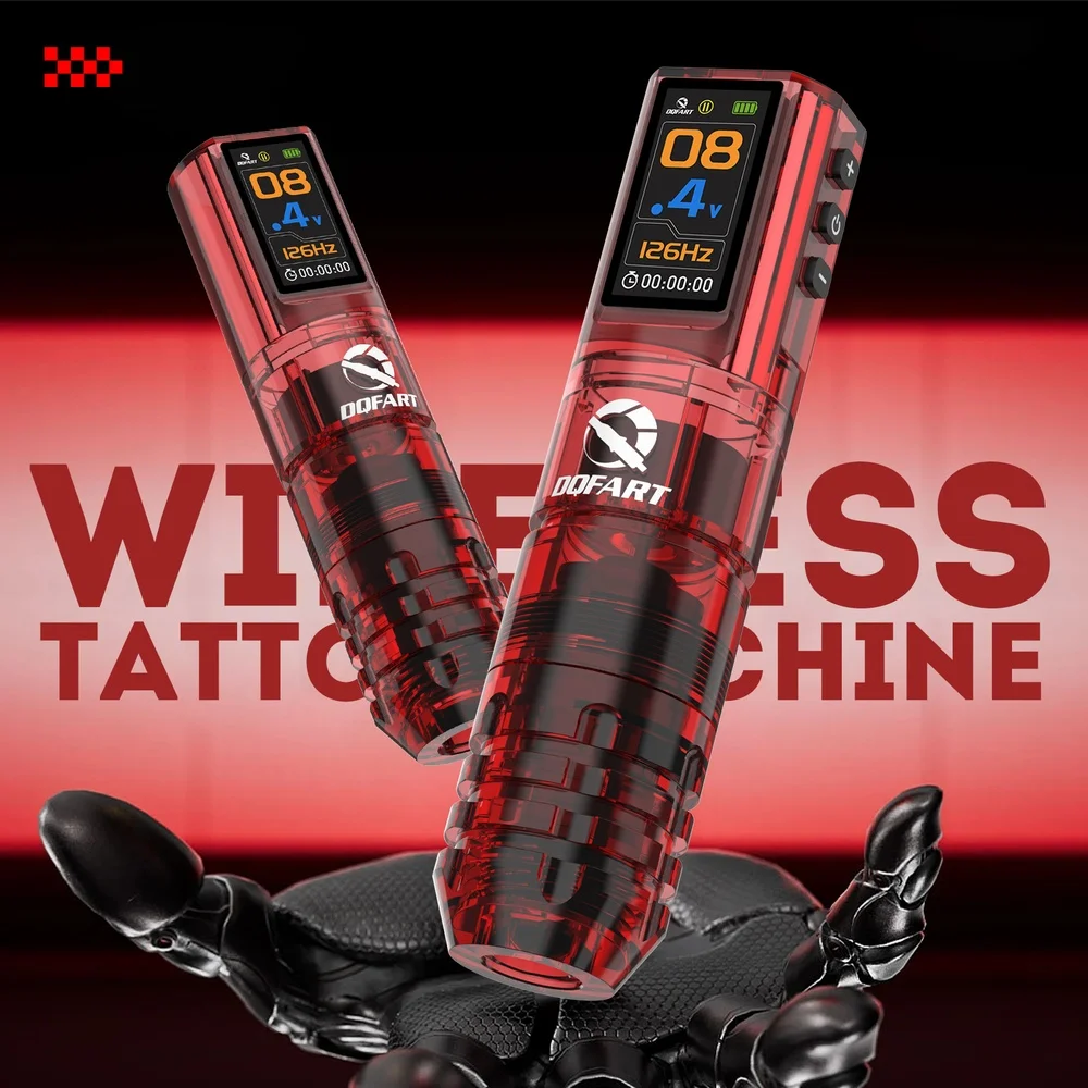 DQFART Red P3 Electric Wireless Tattoo Machine Colorful Led Digltal Display Kit Supplies Accessories Tattoo Artists Beginner