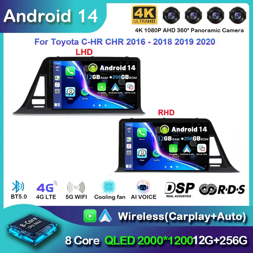Android15 Car Radio For Toyota C-HR CHR 2016 - 2018 2019 2020 Navigation GPS Multimedia Video Player Stereo Carplay BT 360Camera