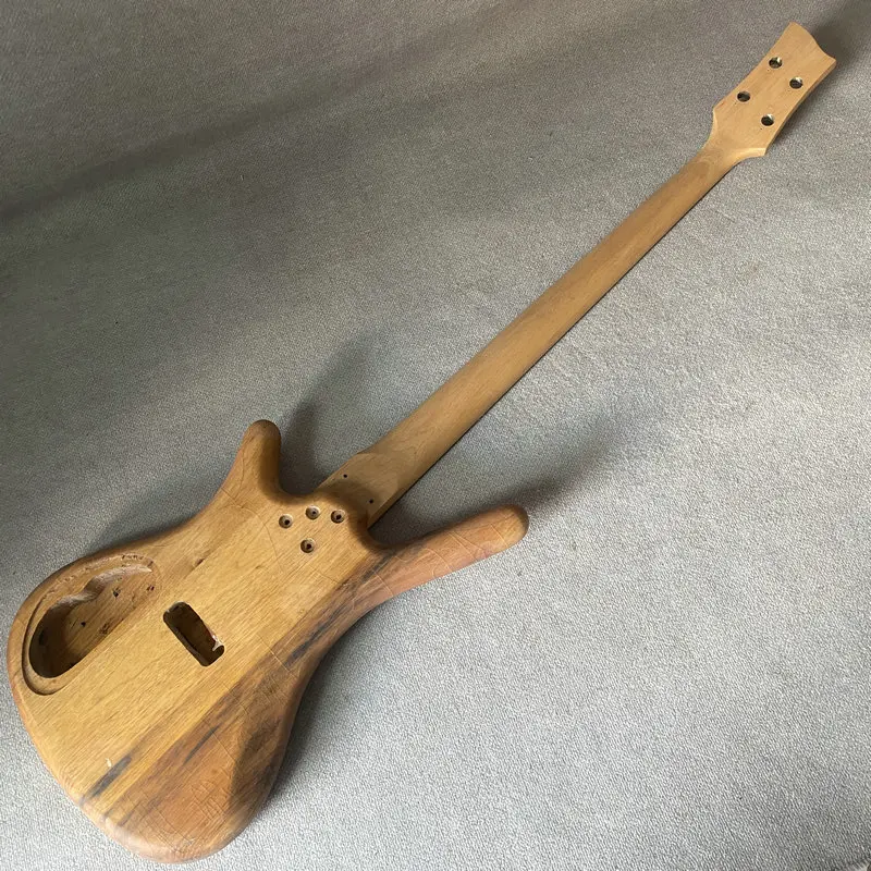 CN378 CB378Solid Wood Active Pickups Electric Guitar Bass Body+ Electric Guitar Bass Neck One Set DIY Bass Kits Paints Crcaks