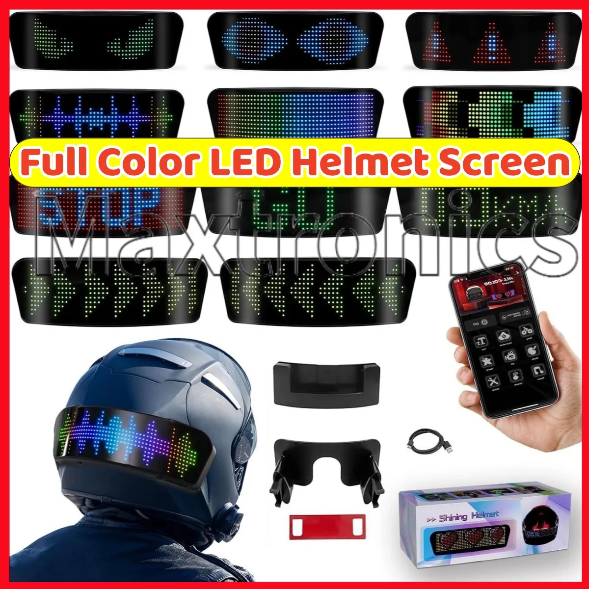 Novelty Full Color LED Helmet Screen Motorcycle Tail Light Warning Light Moto Accessories Programmable Bike DIY LED Display Lamp