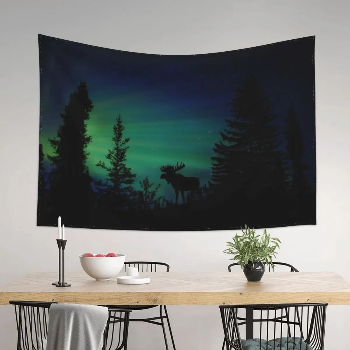 

Moose with Northern Lights Tapestry Outdoor Decoration Wall Decor Hanging Wall Hanging Wall Hanging Decor Tapestry