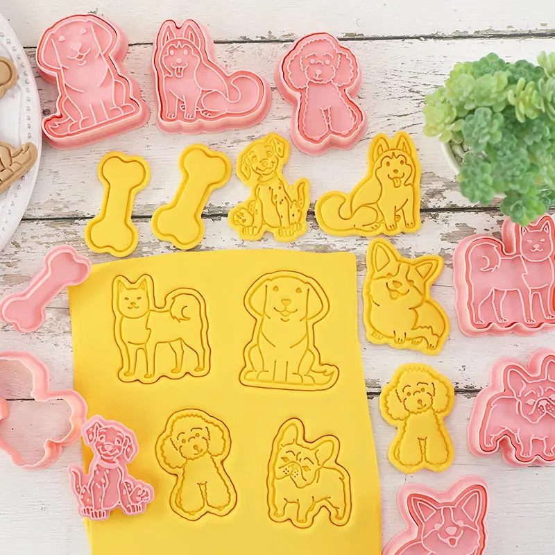 8Pcs/set 3D Dog Bakeware Cookie Mold Biscuit Mold DIY Cartoon Press Baking Mold Birthday Cookie Tools Gift Cake Decorating Tools