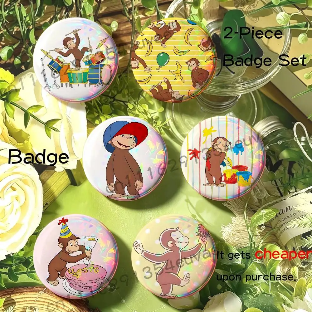 George The Curious Monkey 2-piece set Free Mix Backpack Clothes Jewelry Accessories Round Badge Collection Gifts