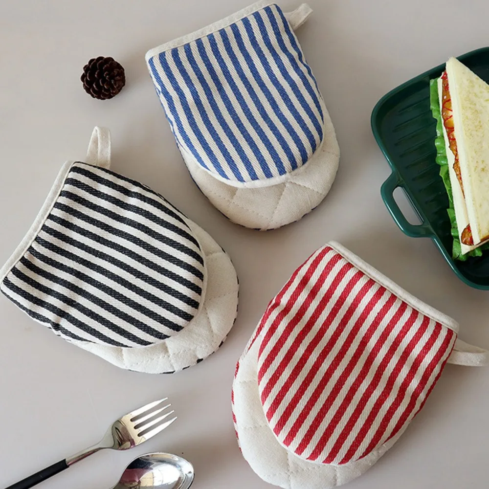 2PCS New Cotton Filling Oven Mitt Mini Duckbill Shape Baking Glove Heat Resistant Striped Cooking Mitten Cooking Baking