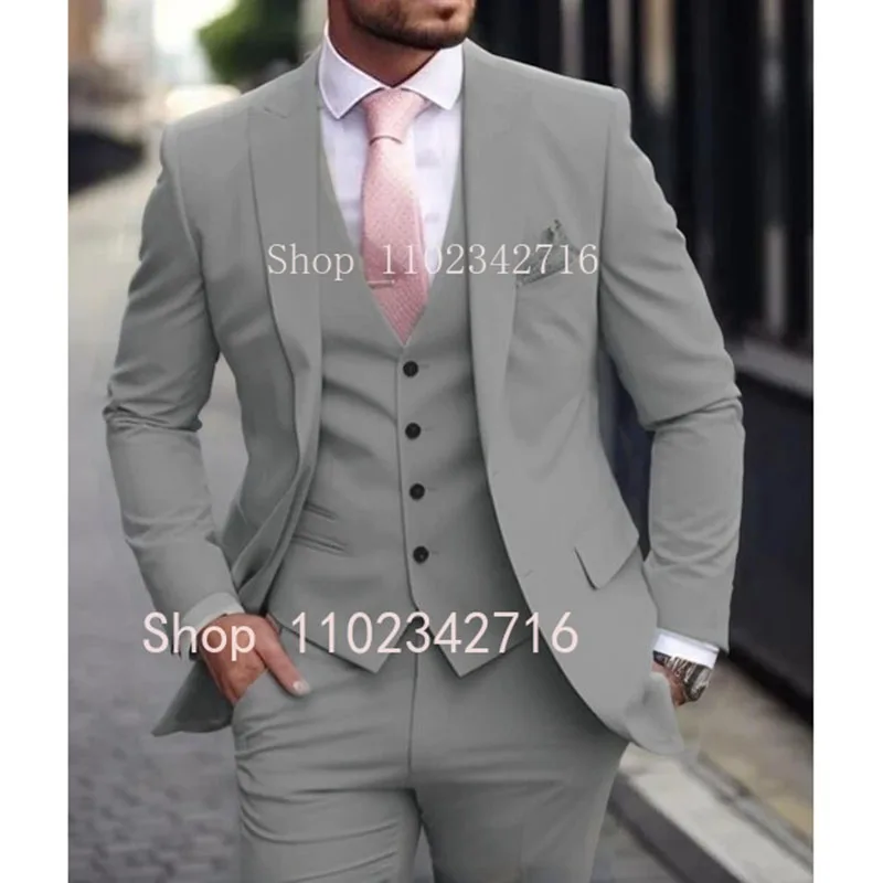 Pink Luxury Men Suits 2024 Terno Slim fit 3 Piece Jacket Pant With Vest Groom Wedding Tuxedo Costume Homme Formal Occasion Terno