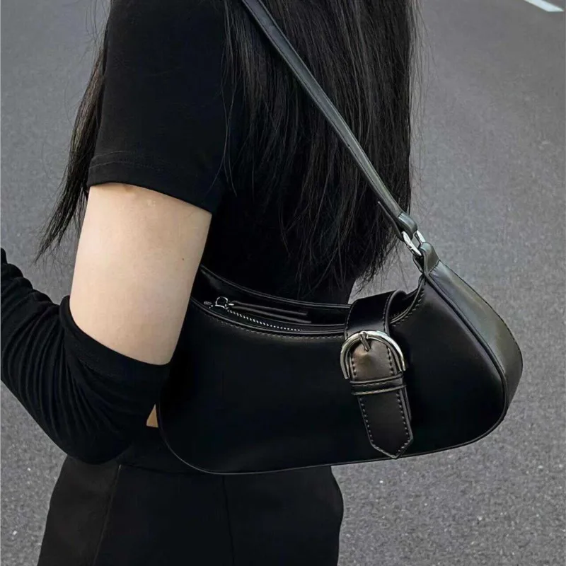 

Hot Girl Harajuku Black Simple Underarm Bag Women Leather Large Capacity Shoulder Bags Ladies Fashion Commute Versatile Handbag