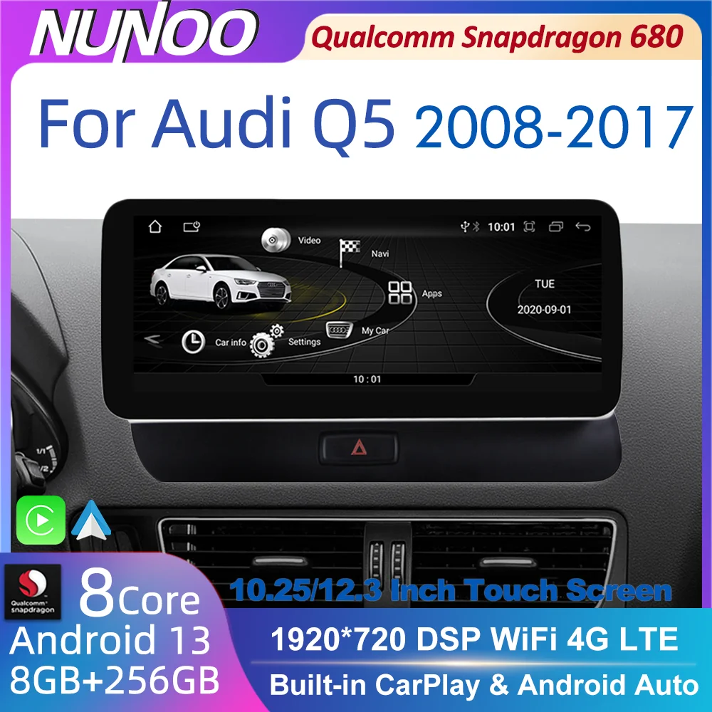 

NUNOO Qualcomm 680 Car Radio For Audi Q5 8R 2008-2017 Android Smart System GPS Automotive Multimedia Screen 4G LTE 5G WiFi BT