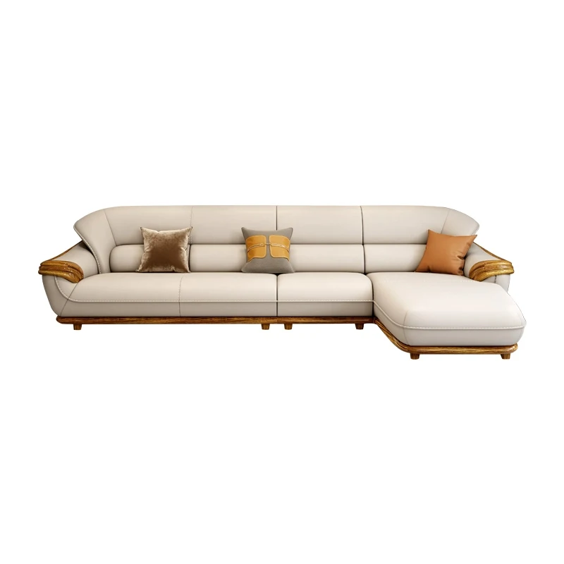 

European Style Luxury Leather and Solid Wood Corner Sofa for Living Room