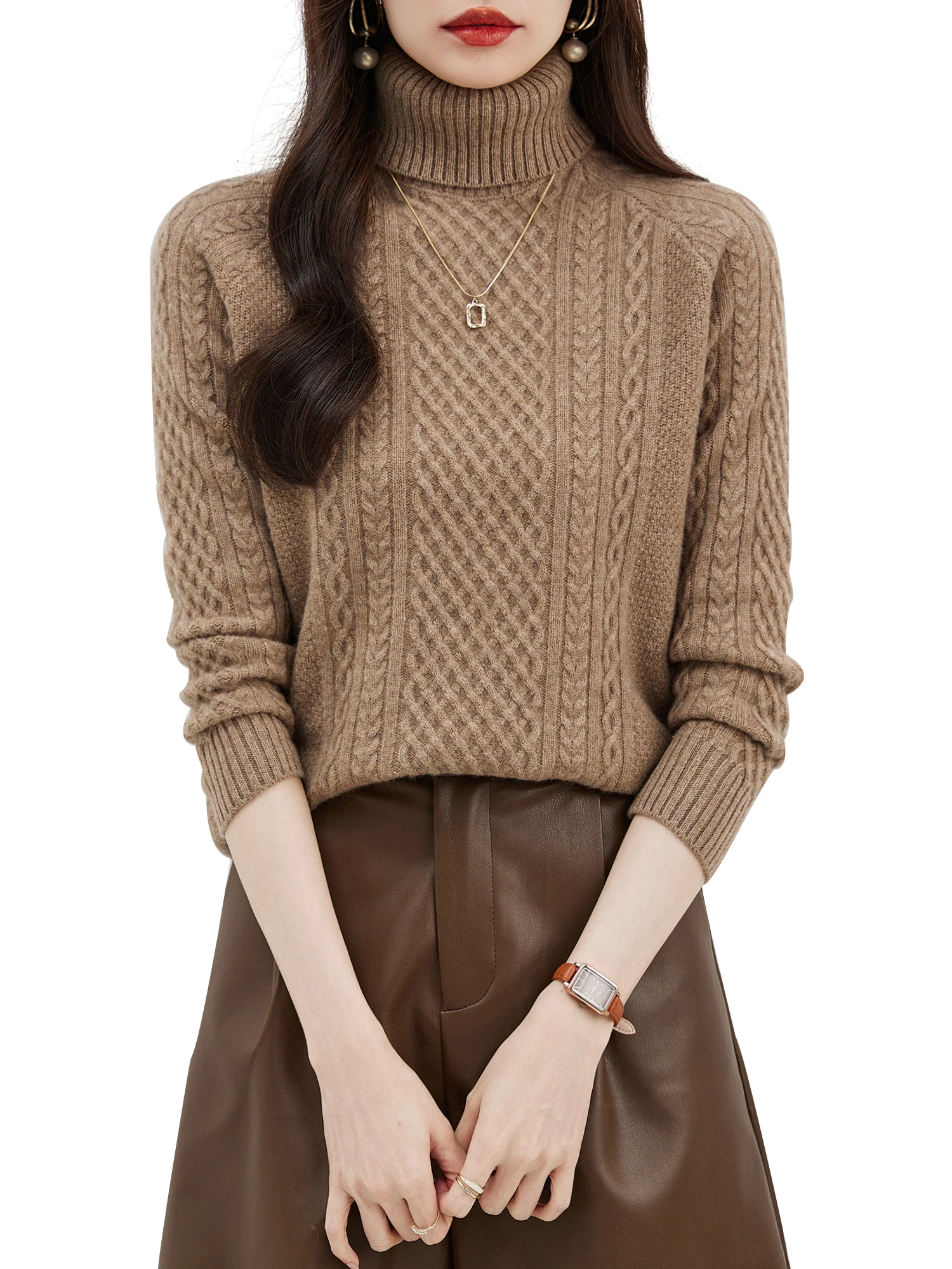 EU Size Turtleneck Women's 100% Merino Wool Sweater 2023 Fall Winter Tops Warm Pullover Long Sleeve Vintage Basic Knit Sweaters