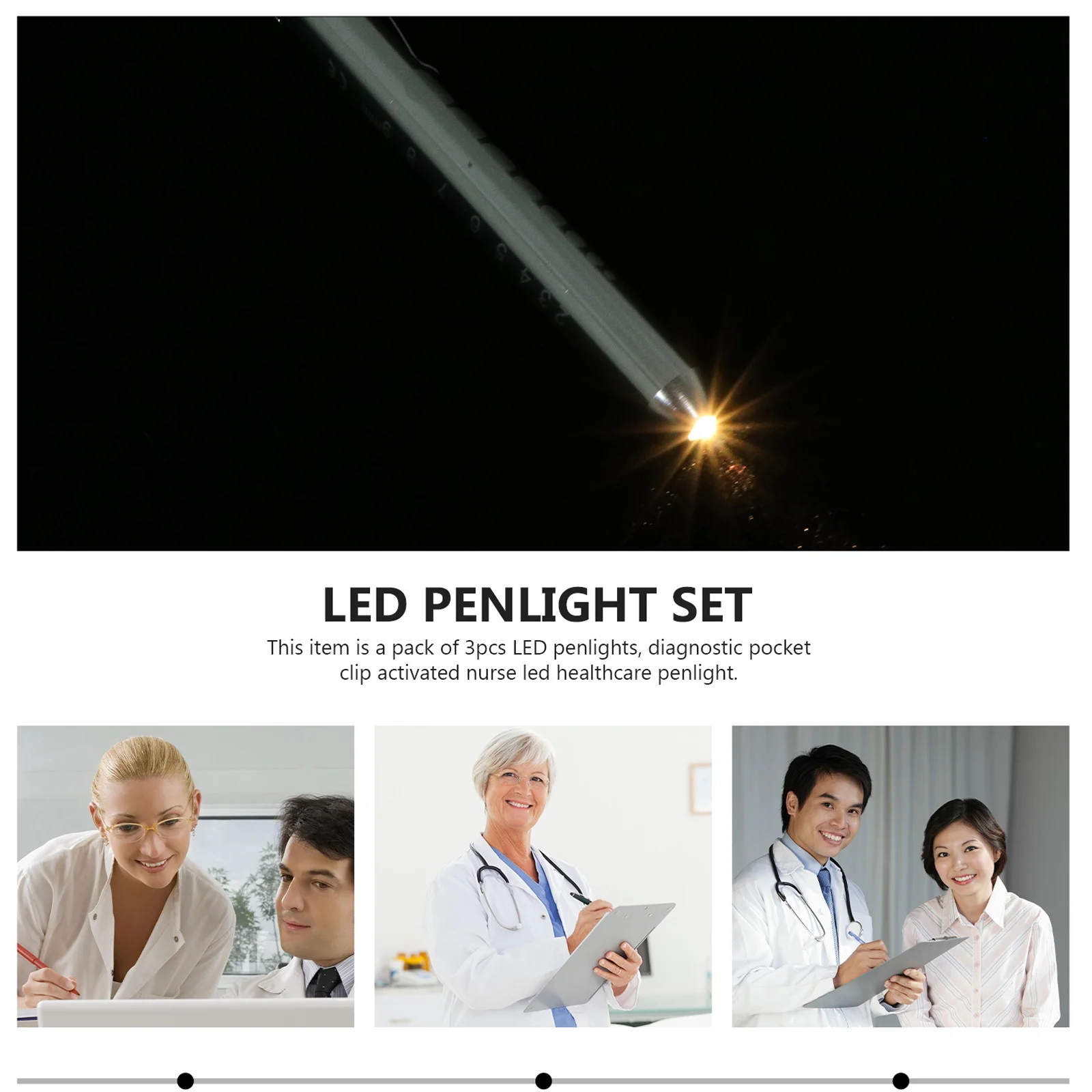 

3Pcs LED Nurse Diagnostic Pocket Clip Warm White Light Random Color Reusable Medical Healthcare Set