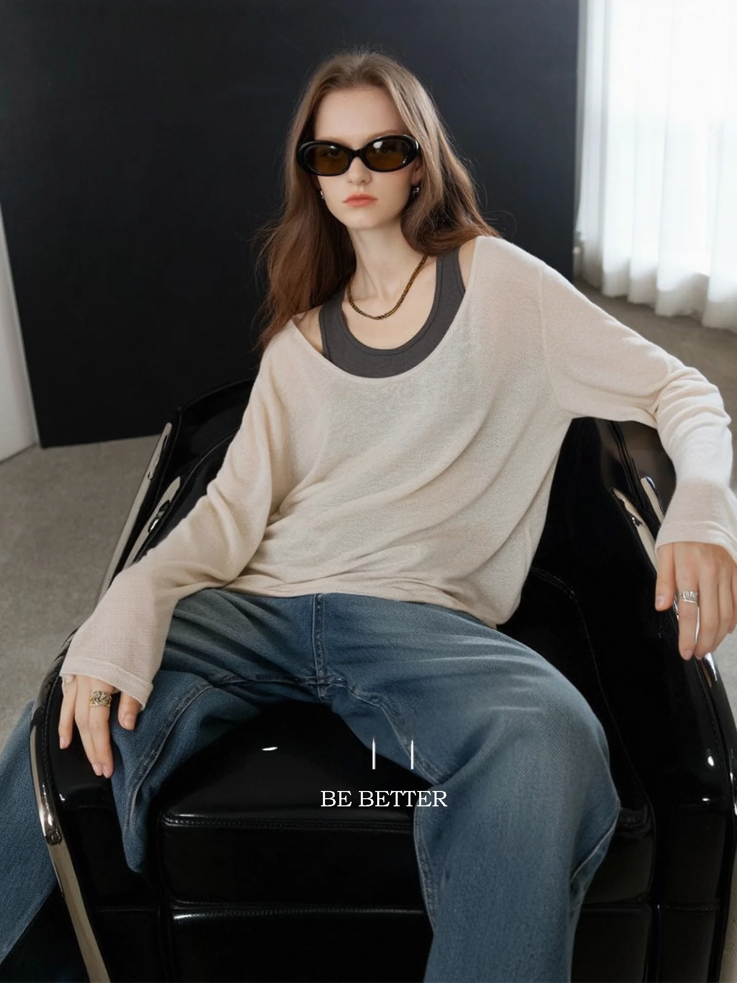 

Huaappuw Thin Color Block T-Shirt Set Fashionable Versatile Vest Top Long Sleeve round Neck Commute Style Autumn Collection