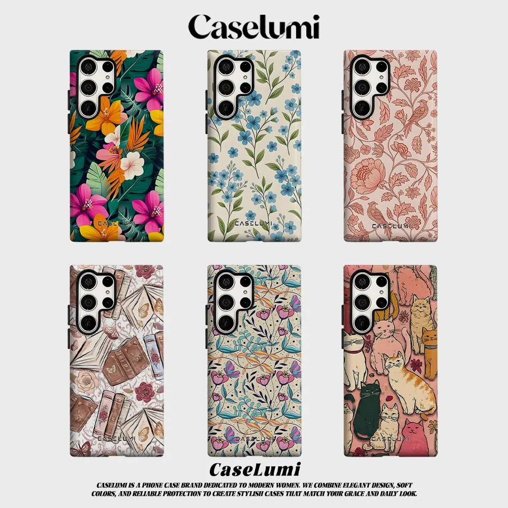 Vibrant Tropical Hibiscus For Samsung Galaxy Phone Case S23 S20 S25 FE S24 Plus S26 Ultra 2-IN-1 Shockproof Bumper Hard PC