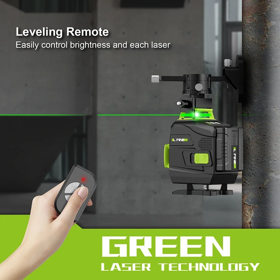 LFINE Professional Laser Level: 360 Cross, Green Laser, Self-Leveling Horizontal Vertical Precision,Construction Tools