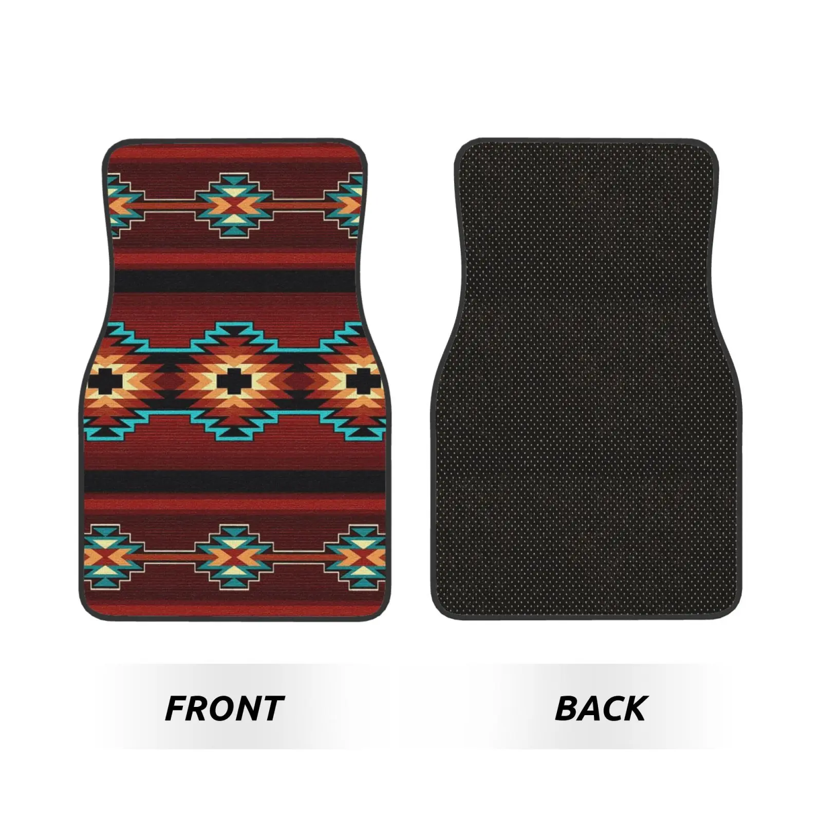 Red Tribal Geometría Azteca Print Car Floor Mats Durable Car Carpet Mat 4pcs with Anti-Slip Backing Fit for SUV Trucks