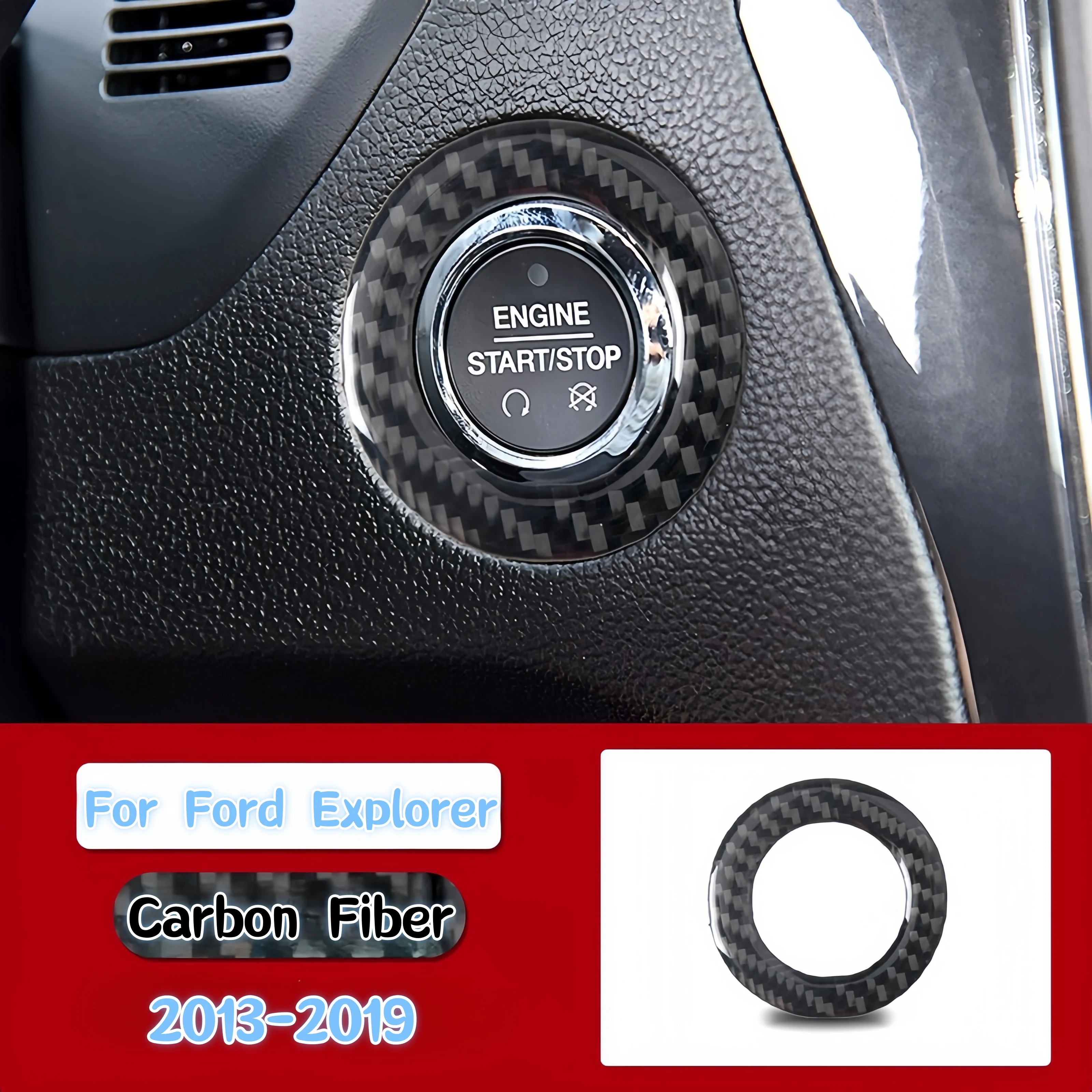 

For Ford Explorer 2013-2019 Car Accessories Carbon Fiber Interior Car Start Engine Ignition Ring Button Decor Cover Trim Sticker