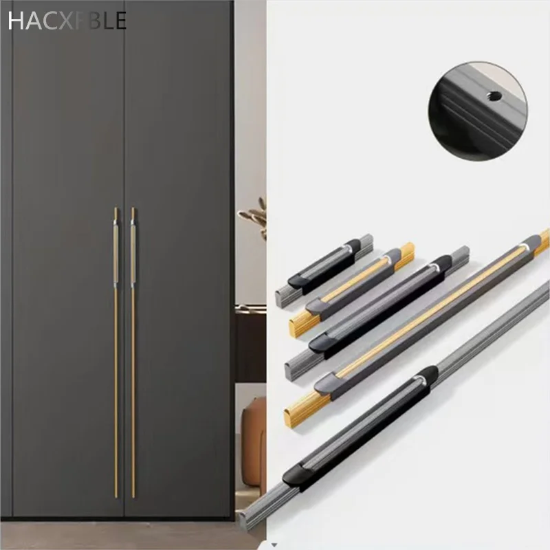 Minimalist Solid Aluminum Alloy Furniture Handles Gray Wardrobe Door Handles Black long Cabinet Handles Gold Drawer Knobs&Pulls