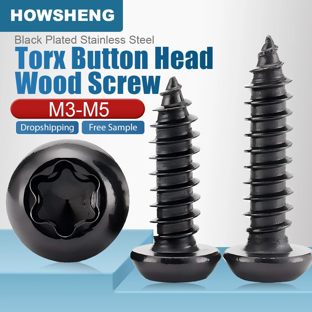 10-30pcs Six-lobe Pan Round Head Tapping Screws Black Plated Stainless Steel M2 M3 M4 M5 Button Torx Head Screw for Wood
