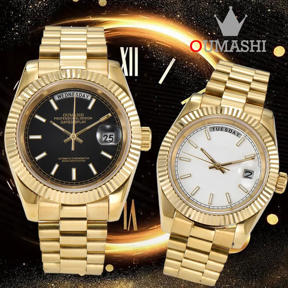 39mm men\'s watch sapphire glass automatic mechanical luxury watch OUMASHI watch stainless steel case 100M waterproof watch