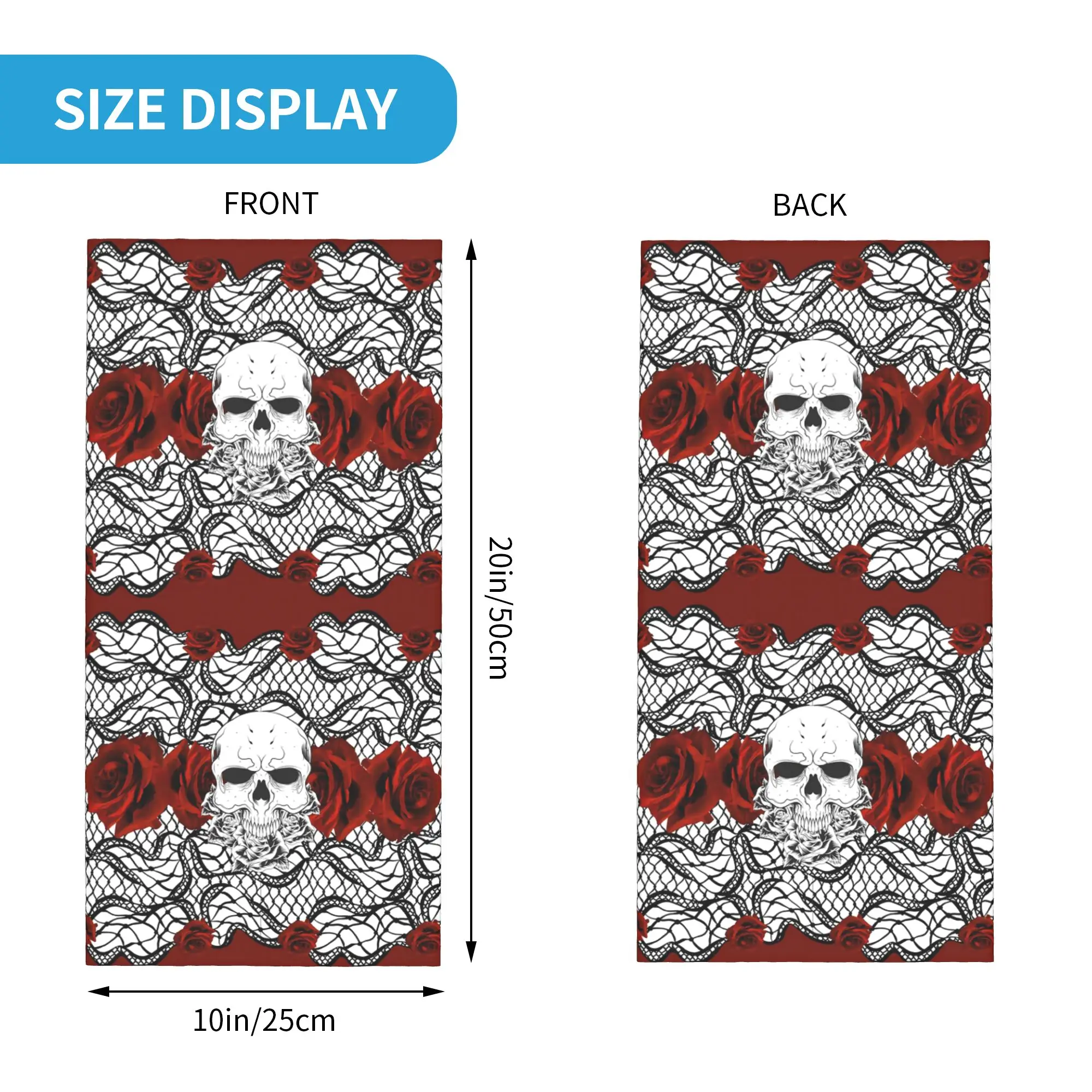 Lace with skull and red roses Bandana Neck Gaiter Printed Wrap Scarf Cycling Scarf Hiking Fishing Unisex Adult All Season